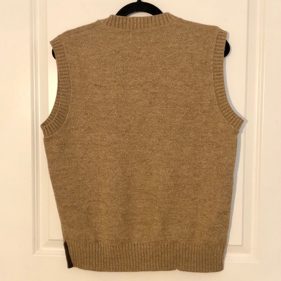London Fog Vintage Tan Brown Grey Argyle Wool Blend Knit V-Neck Vest - Picture 2 of 5
